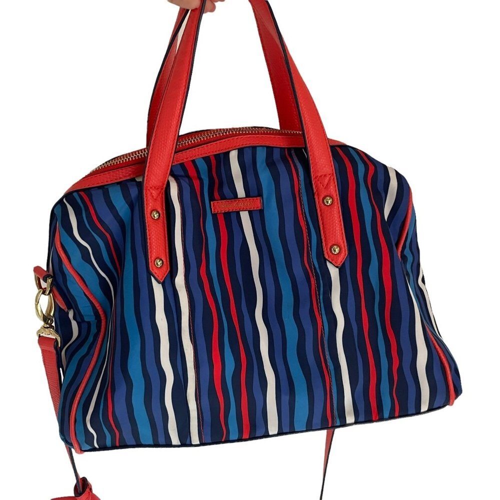NWT Vera Bradley Preppy Poly Marlo Satchel Bag Cobalt Stripe Faux Leather Trim